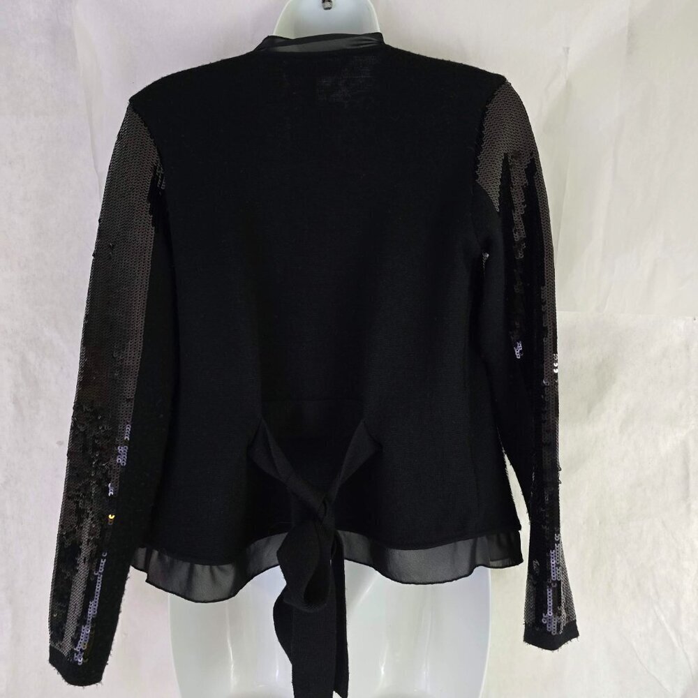 BCBG MAXAZRIA Sequin merino wool cardigan sweater belt jacket size S - Picture 5 of 14